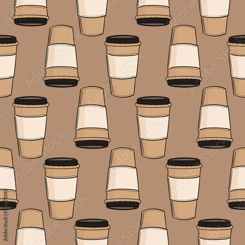 Seamless vector background of coffee cups