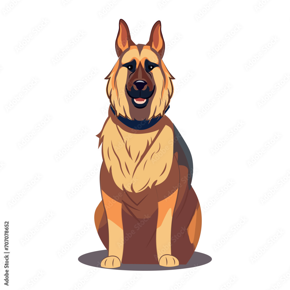 Dog of colorful set. This cartoon representation of a German Shepherd radiate joy against a clean white canvas. Vector illustration.