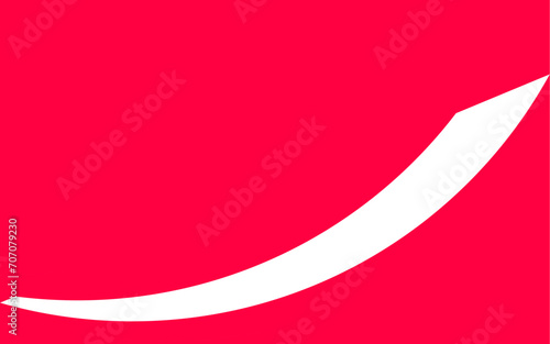 a red and white logo with a curved arrow