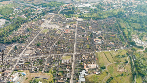 Pompeii, Italy. Pompeii is a large ancient Roman city, now a large-scale archaeological complex. General view from above, Aerial View