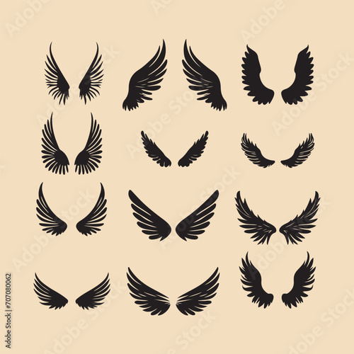 Angel  or  bird  wing  flat  black  icon silhouette