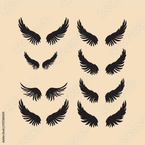 Angel or bird wing flat black icon silhouette
