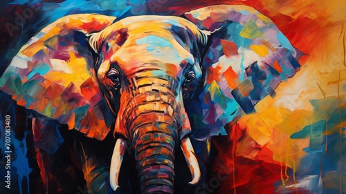 Colorful elephant acrylic original signed painting picture Ai generated art