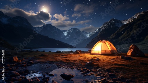 Starry Night Camping: Long Exposure Reveals Enchanting Sky, Campfire or Tent in Foreground