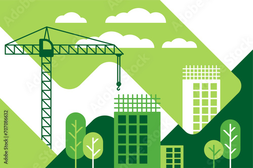 Green Sustainable building - in geometric style