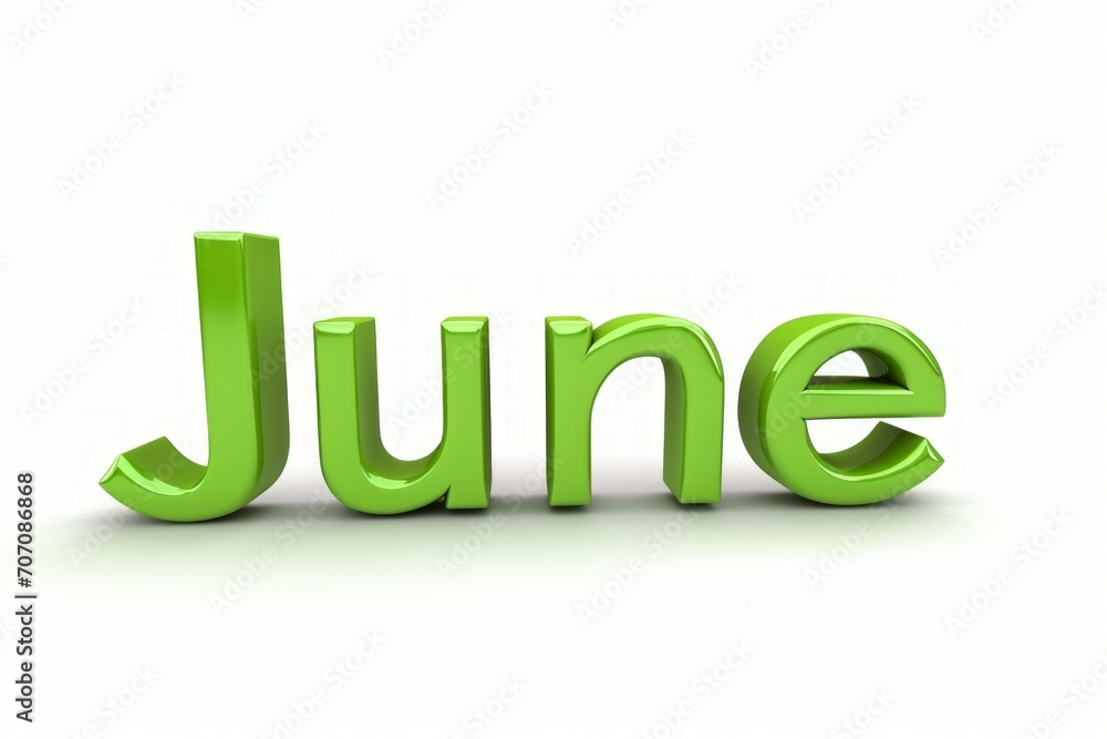 June- word created in green 3d shape style lettering. June- word created in green 3d shape style lettering.