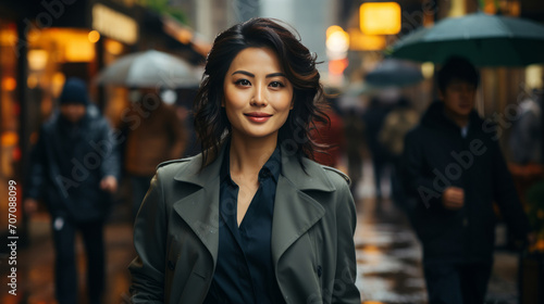 Asian, portrait and businesswoman with night, city and professional entrepreneur in street. Happy, smiling and urban town with Japanese female wearing a business suit for leadership and bokeh success