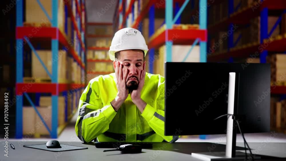 Shocked Engineer In Automated Logistics Warehouse Shocked Engineer In Automated Logistics Warehouse