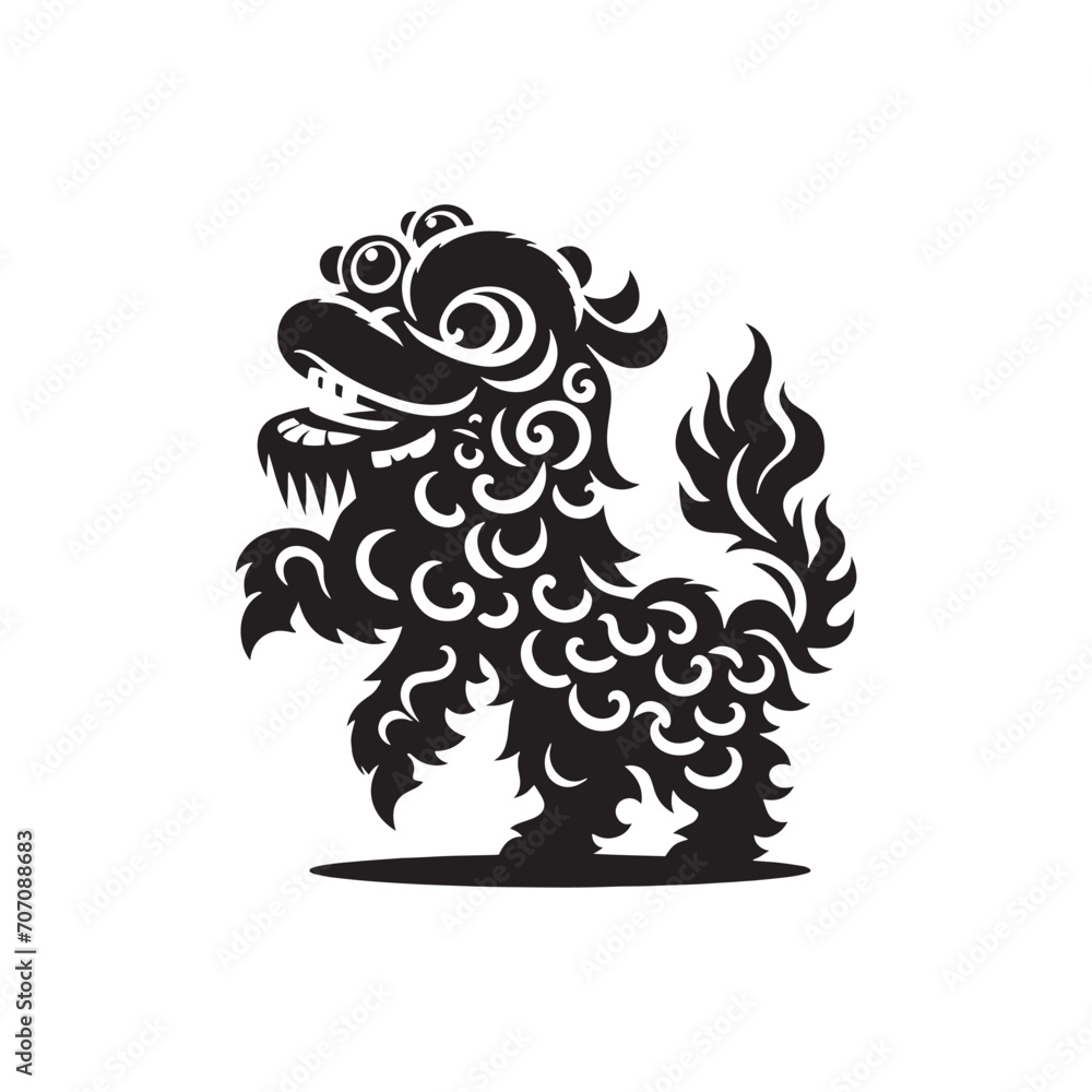 Fototapeta premium Symbolic Elegance: Striking Chinese Lion Dance Reunion Silhouette in Festive Stock Exhibits - Chinese New Year Silhouette - Chinese Lion Vector 