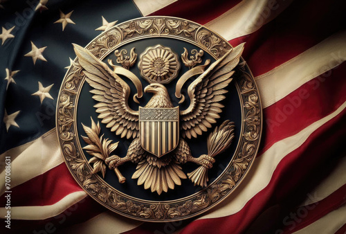 The symbol of the United States. Emblem with the US flag