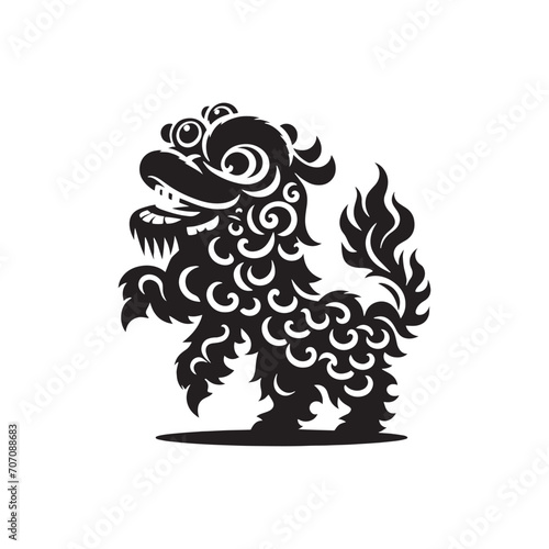 Symbolic Elegance: Striking Chinese Lion Dance Reunion Silhouette in Festive Stock Exhibits - Chinese New Year Silhouette - Chinese Lion Vector

