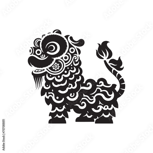 Time-Honored Elegance: Vibrant Chinese Lion Dance Reunion Silhouette, Ideal for Cultural Stock - Chinese New Year Silhouette - Chinese Lion Vector
