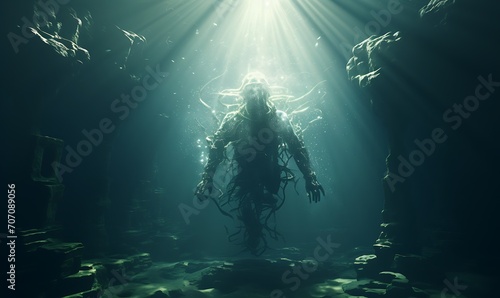 Hyerophant, god light, cinematic look, octane render, under water. Generative Ai