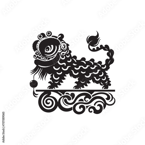 Cultural Euphoria: Intricate Chinese Lion Dance Reunion Silhouette for Festive Stock Exhibits - Chinese New Year Silhouette - Chinese Lion Vector
