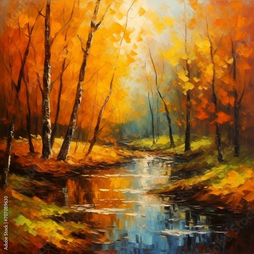 Oil Painting Landscape - Abstract Colorful Gold

