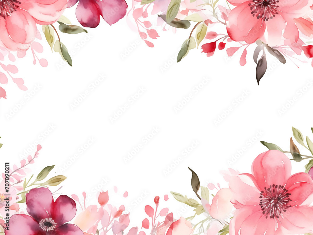 multicolored floral watercolor frame on a pure white background