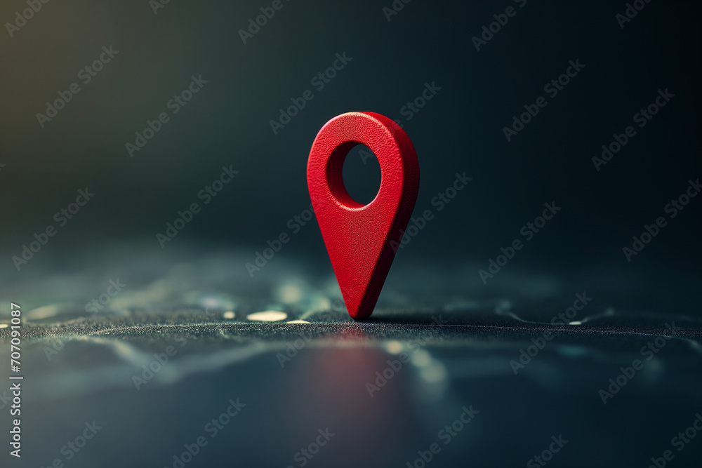 Minimalistic Red Location Pin on a Dark Map Background - obrazy, fototapety, plakaty 