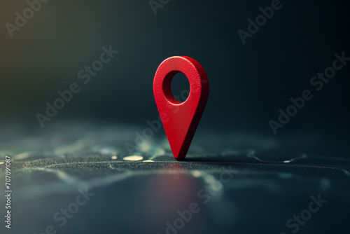 Minimalistic Red Location Pin on a Dark Map Background photo