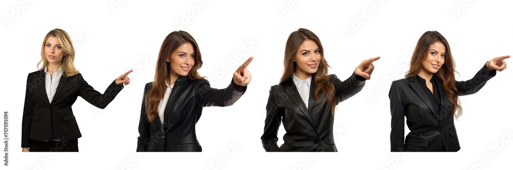 Set of Business woman, pointing on siderite hand on a transparent background Set of Business woman, pointing on siderite hand on a transparent background