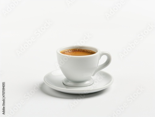 Design mockup. Useful in cafes. white background. A single, rich espresso shot in a small, classic demitasse cup. Generative AI