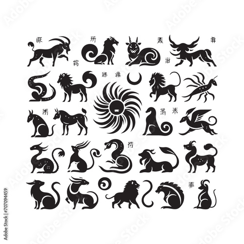 Mystical Elegance Unveiled: A Captivating Collection of Chinese Zodiac Animal Silhouette Stock for Enthusiasts - Chinese New Year Silhouette - Chinese Zodiac Animal Vector Stock 