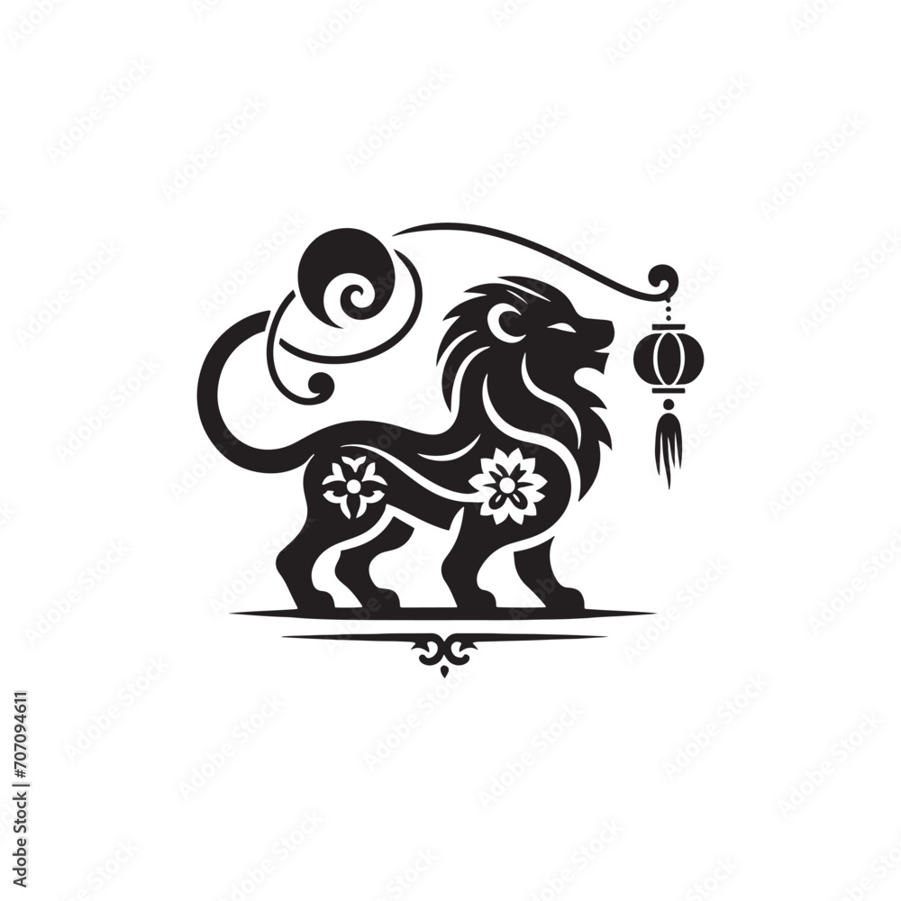 Naklejka premium Awe-Inspiring Silhouettes: Chinese Zodiac Animal Silhouette Stock Series Tailored for Your Creative Ventures - Chinese New Year Silhouette - Chinese Zodiac Animal Vector Stock 