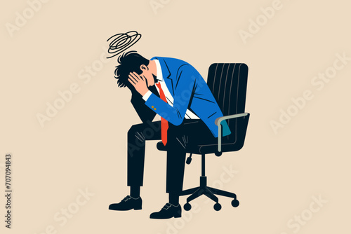 Regret on business mistake, frustration or depressed, stupidity or foolish losing all money, stressed and anxiety on failure concept, frustrated businessman holding his head sitting alone on the chair