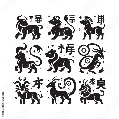 Celestial Harmony Unveiled: A Captivating Journey Through the Intricacies of Chinese Zodiac Animal Silhouette for Stock Art Lovers - Chinese New Year Silhouette - Chinese Zodiac Animal Vector Stock  © Vista