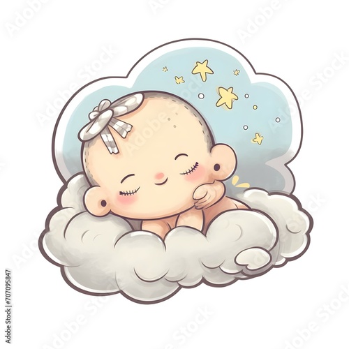 stiker bebe , dormido en una nube , dibujo, fantasia