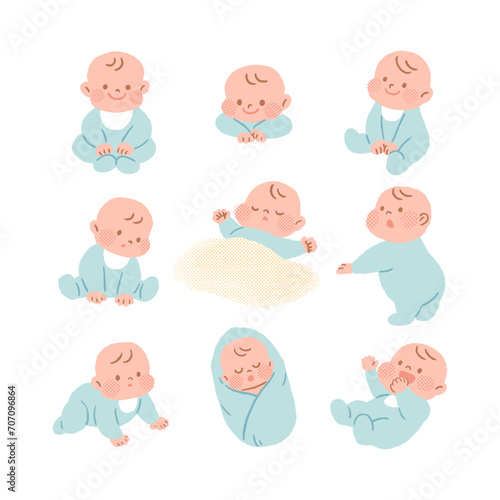 Hand Drawn Set of Cute Little Baby
