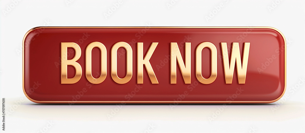 A shiny, glossy 3D render featuring the 'Book Now' word text button against a white background A shiny, glossy 3D render featuring the 'Book Now' word text button against a white background