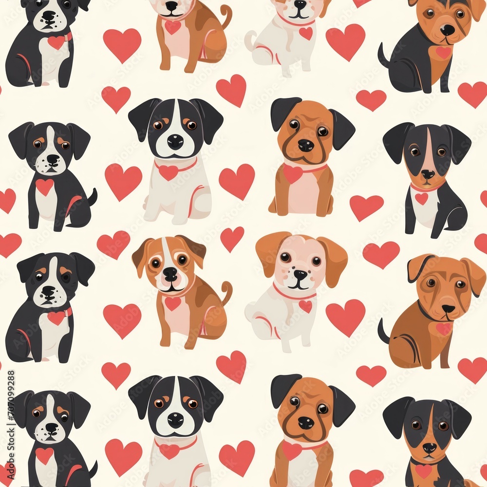 Vector seamless pattern with cute dogs, bones and paws on light blue. Cute dog breeds in different poses isolated on light blue background. Vector seamless pattern with cute dogs, bones and paws on light blue. Cute dog breeds in different poses isolated on light blue background.