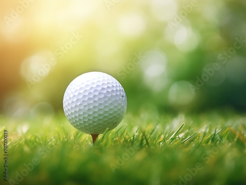 Golf ball on tee with bokeh background