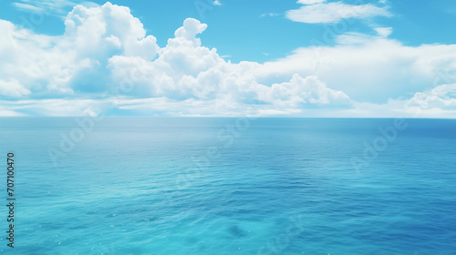blue sky and clouds, Blue sea water with sunny and cloudy sky, An aerial view of eternal blue sea or ocean with sunny and cloudy sky, Ai generated image
