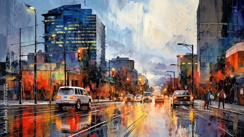 Neo expressionist cityscape painting downtown picture Ai generated art photo