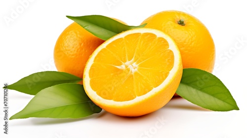 Orange fruit with leaves isolated on a white background. Clipping path