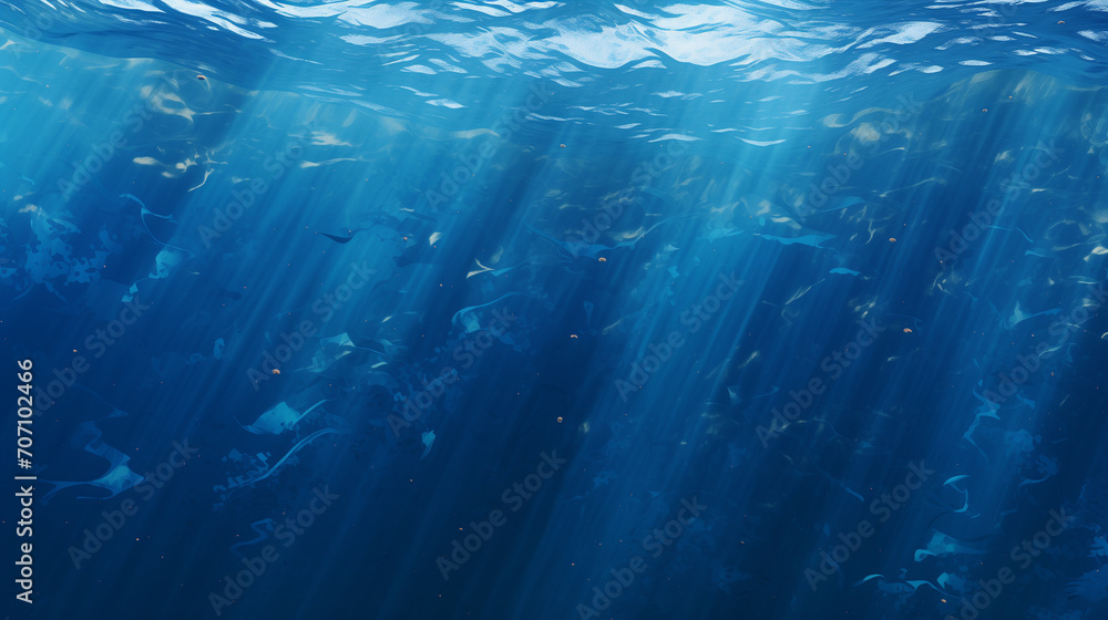 Underwater world loop, Deep blue sea texture, Ai generated image