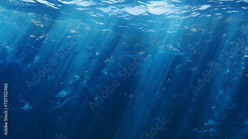 Underwater world loop, Deep blue sea texture, Ai generated image