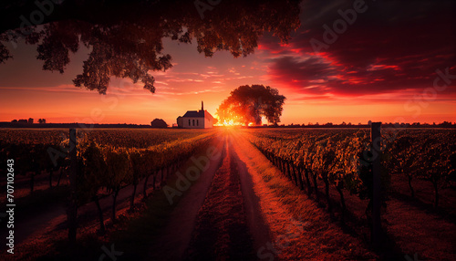 Sunset landscape bordeaux wineyard  Ai generated image.