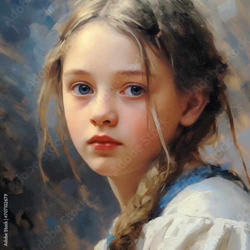 Fragment of a Painting Depicting a Young Girl: Artistic Expression photo