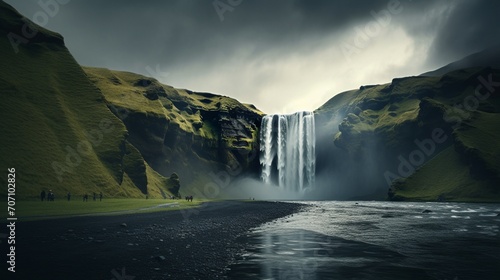 During the COVID outbreak  a long exposure picture of Skogafoss  an Icelandic waterfall  was taken without any people in it