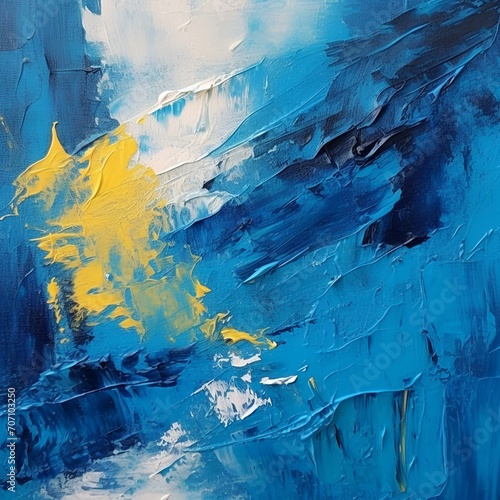 Abstract Blue Acrylic Painting on Canvas