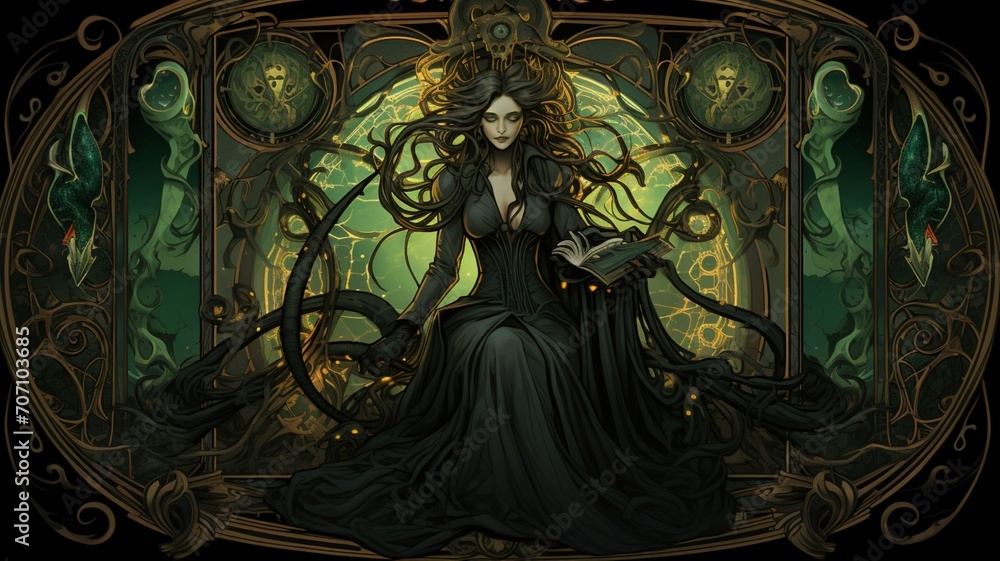 Painting woman green dress with crown her head picture Ai generated art