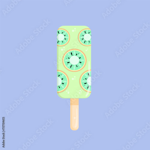 Green kiwi ice cream on a stick. Vector illustration