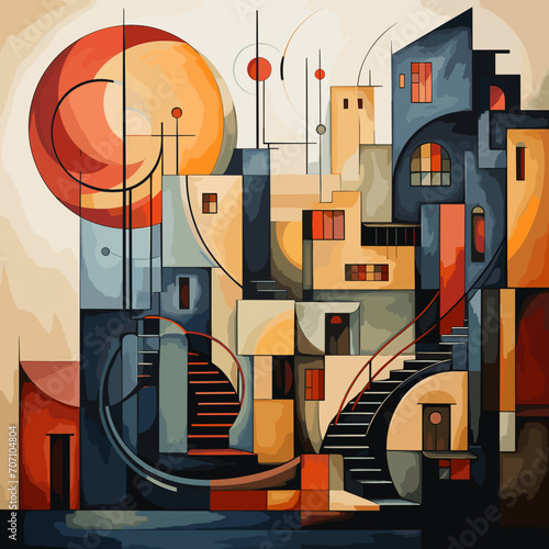 Geometric house exterior in the style of cubism