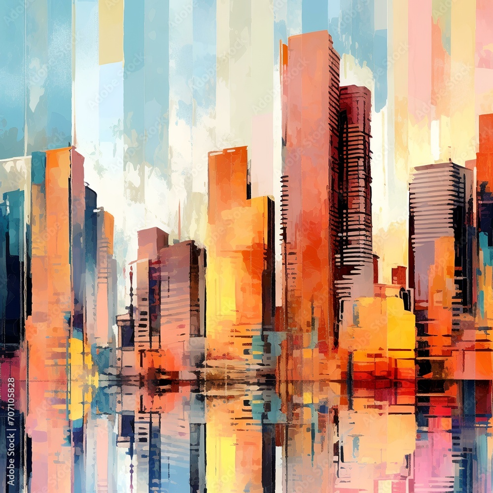 Artistic Painting of Skyscrapers: Abstract Style