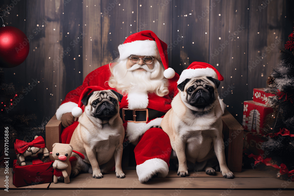 Santa Claus and dog in a christmas season decoration

