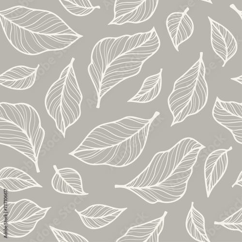 vegetable seamless pattern with leaves, smooth lines, vector graphics, warm gray shade