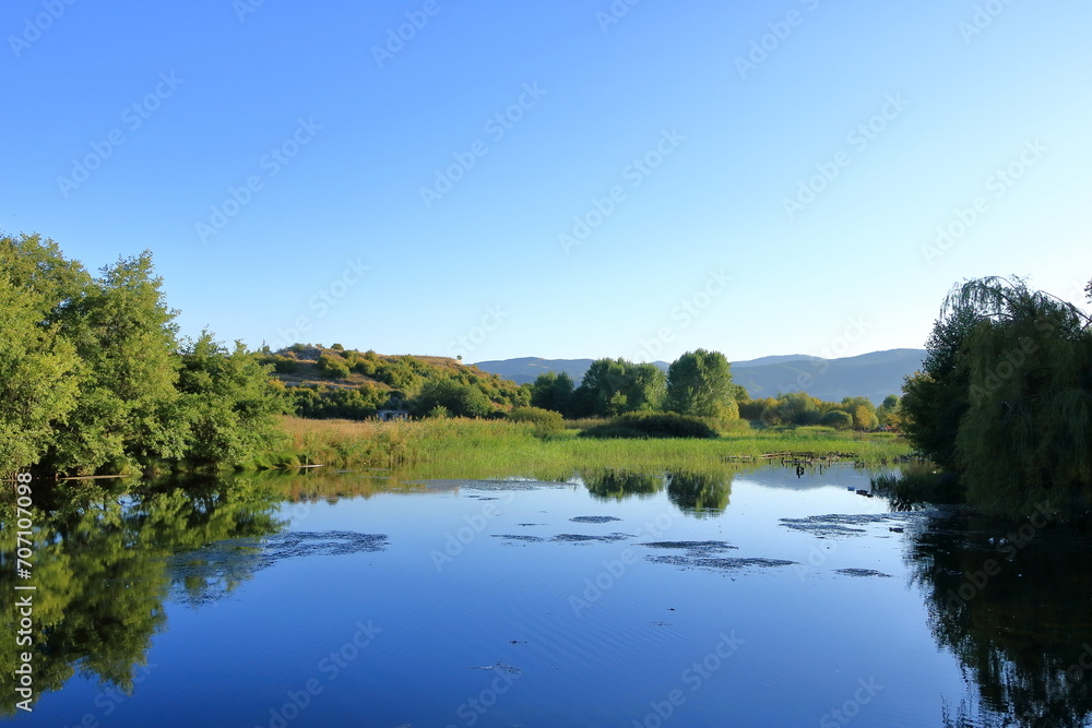 a small lake in a park in Tushemisht near Pogradec at lake ohrid in Albania