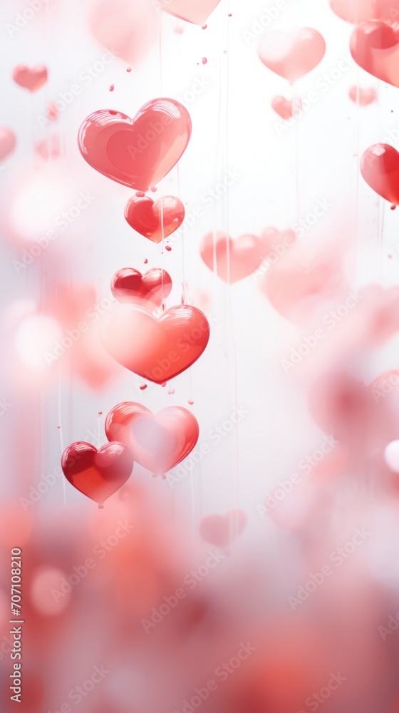 Soft red hearts in a whimsical Valentines Day background, tender love concept
